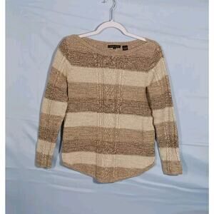 JEANNE PIERRE Women's Medium Long Sleeve Striped Cable Knit Sweater 100% Cotton